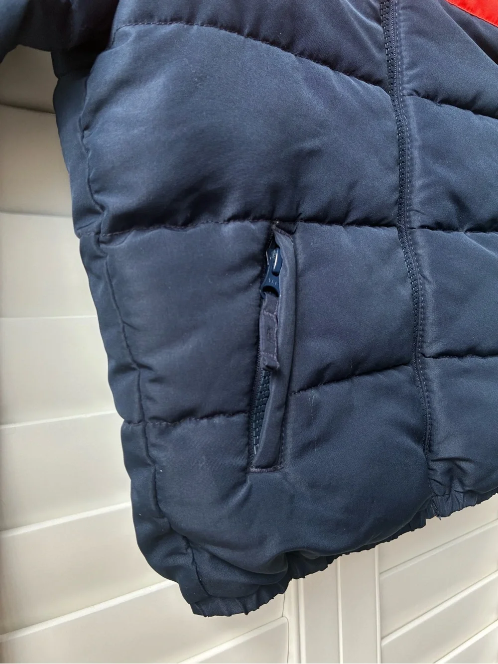 The Children's Place Navy and Orange Hooded full zip Puffer Jacket boys 3T